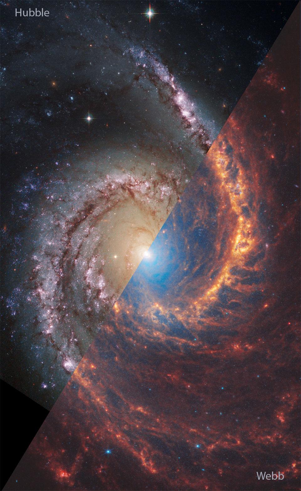 NGC 1566: A Spiral Galaxy from Webb and Hubble