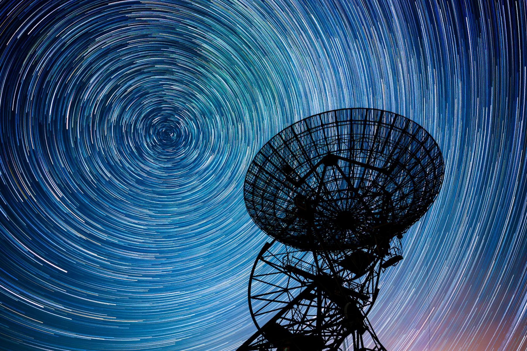 Star Trails over One Mile Radio Telescope