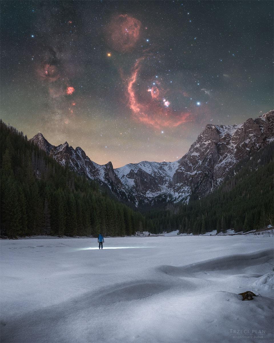 Orions Treasures over Snowy Mountains