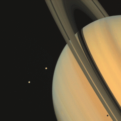 Saturn with Moons Tethys and Dione