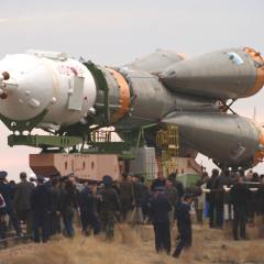 Rollout of Soyuz TMA 2 Aboard an R7 Rocket