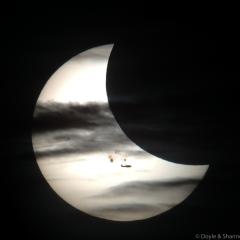 Plane, Clouds, Moon, Spots, Sun
