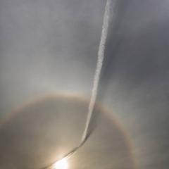 Plane Contrail and Sun Halo