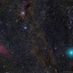 Red Nebula, Green Comet, Blue Stars