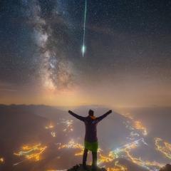 Meteor and Milky Way over the Alps