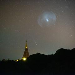 Comet Leonard behind JWST Launch Plume