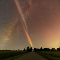 STEVE and Milky Way Cross over Rural Road