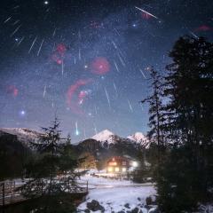 Gemini Meteors over Snow Capped Mountains