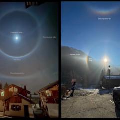 Ice Halos by Moonlight and Sunlight