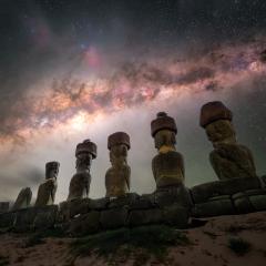 The Guardians of Rapa Nui beneath the Milky Way